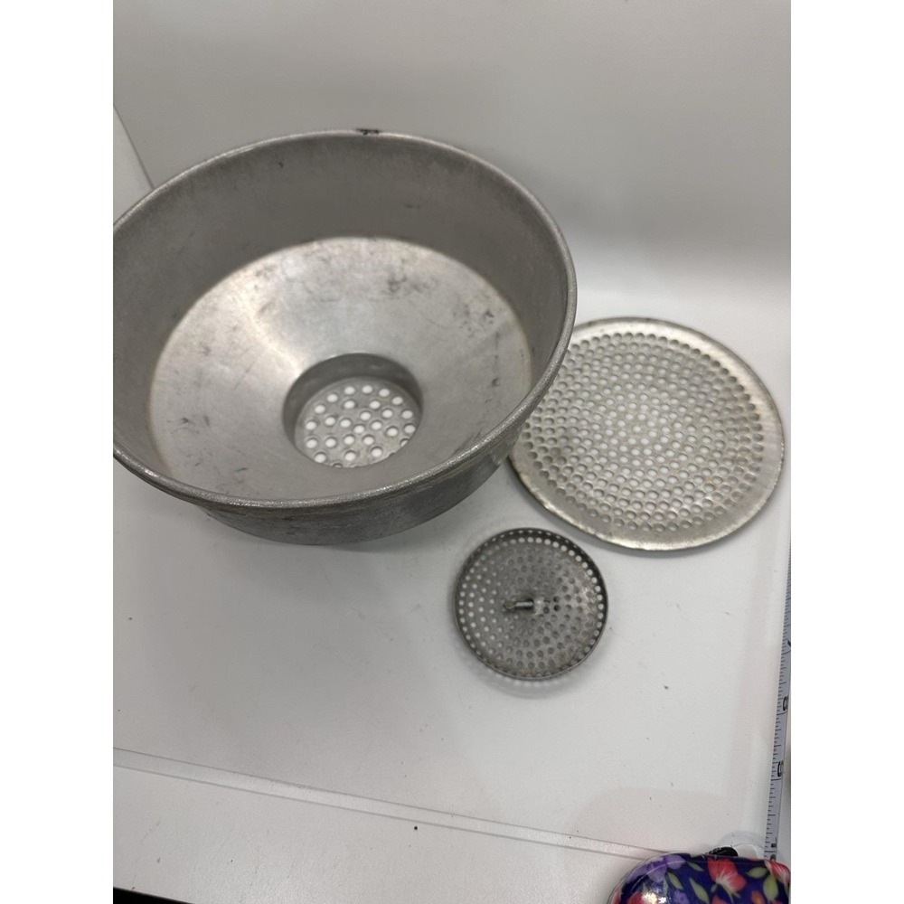 Vintage Aluminum Milk Strainer Funnel w/ Inserts & Support‎ Ring Farm Dairy Set